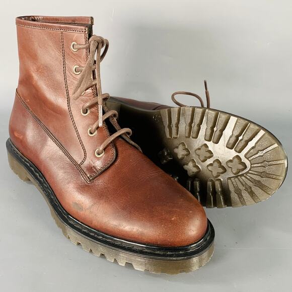 A.P.C. Size 11 Brown Leather Lace-Up Rubber Sole Ankle Boots main image 8